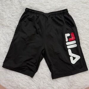 Fila Men's Black Shorts with Red and White Logo